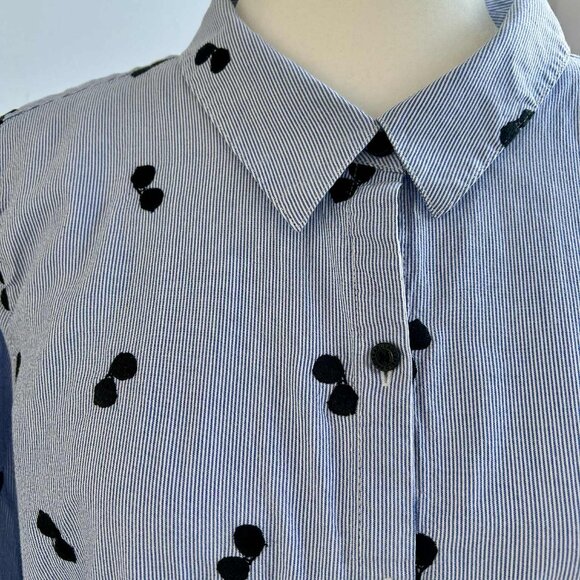 Karl Lagerfeld Paris Blue Stripe Embroidered Sunglasses Cotton Shirt – US XL - Picture 11 of 13